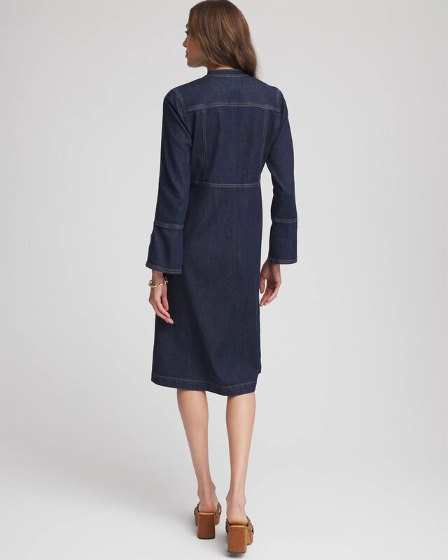 Denim Splitneck Knee-Length Dress - image 3
